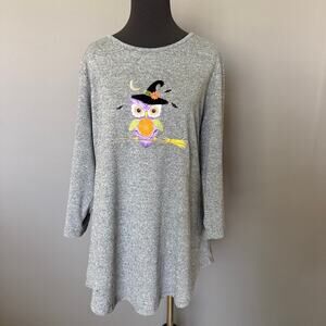 Indigo Soul Halloween sweater - gray - owl - witch - embroidered - size 2XL